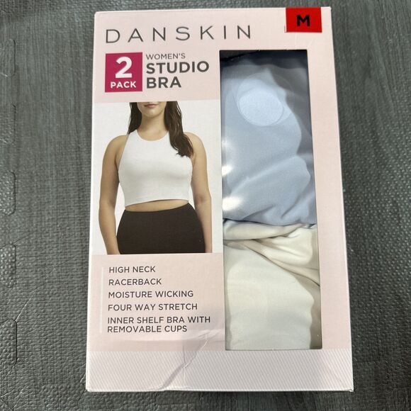 Danskin Women's 2 Pack Studio Bra, Daydream Blue / White, Size M NWT - Picture 1 of 2